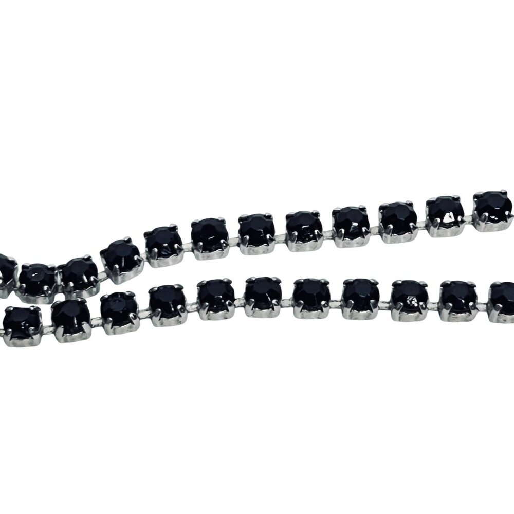 Silver Tone With Prong Set Black And Clear Rhinestone Statement Necklace (5809) - Picture 6 of 9